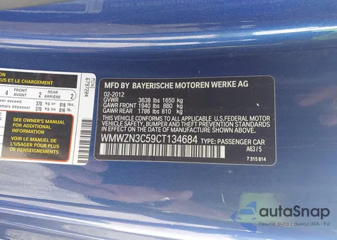 2012 Mini Cooper z USA, uszkodzony, nr VIN WMWZN3C59CT134684